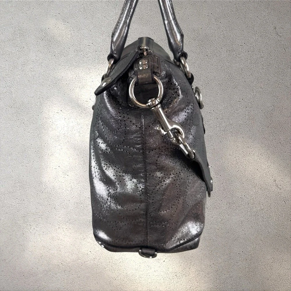 COACH Ashley Perforated Metallic Gray Leather Satchel Handbag F17130 Y2K 13x8x5